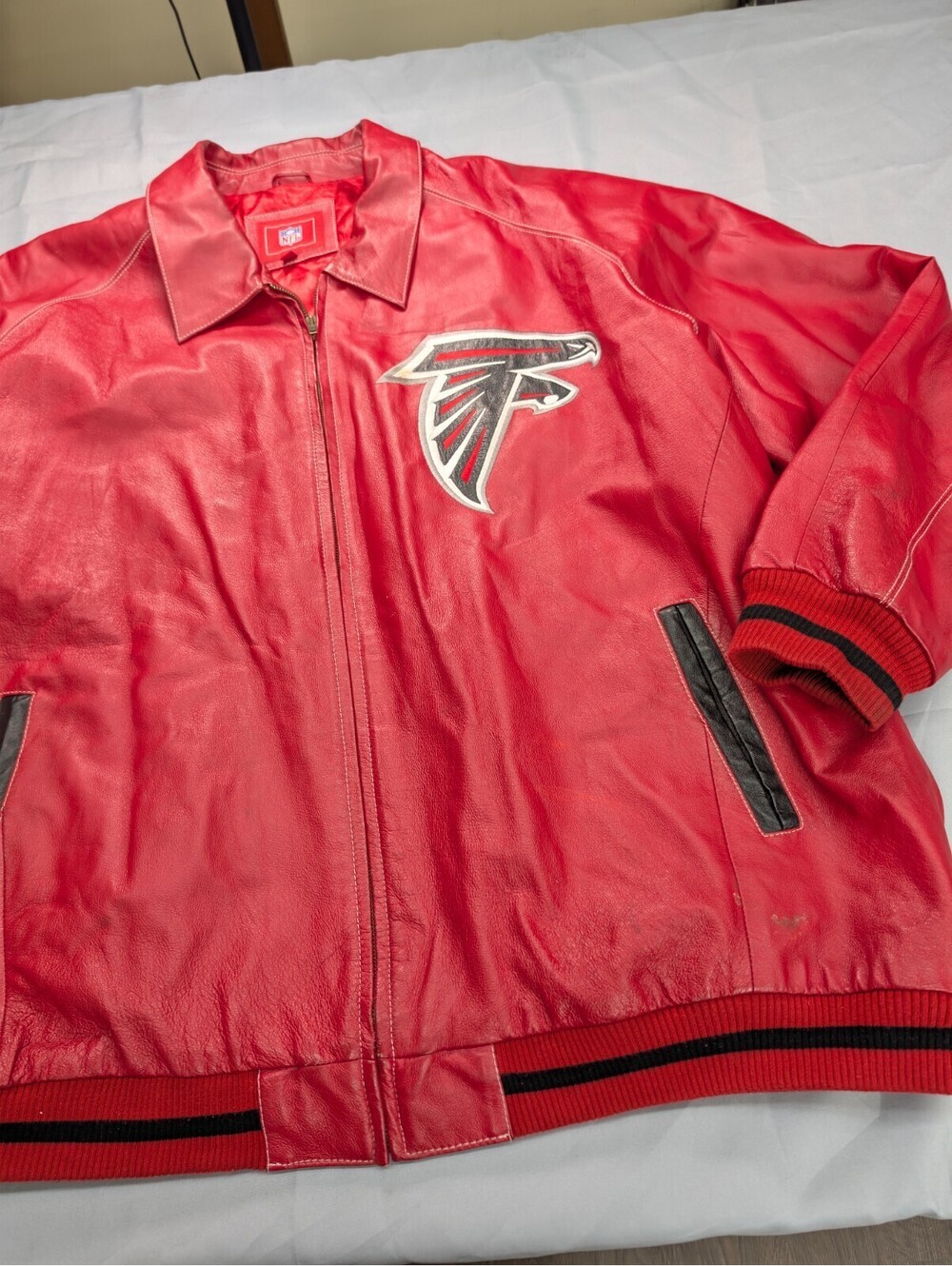 Atlanta Falcons NFL Genuine Leather Bomber Jacket 5XL Red